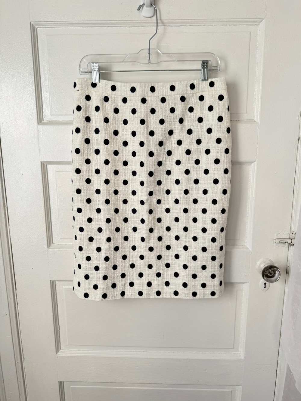 J. Crew White & Black Polka Dot Pencil Skirt Cotton Preppy Classic Office NWT